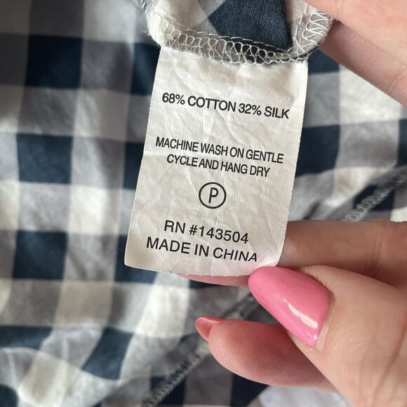 MARIE OLIVER Silk Blend Que Indigo Gingham Plaid Long Sleeve Ruffle Top L - Picture 11 of 15